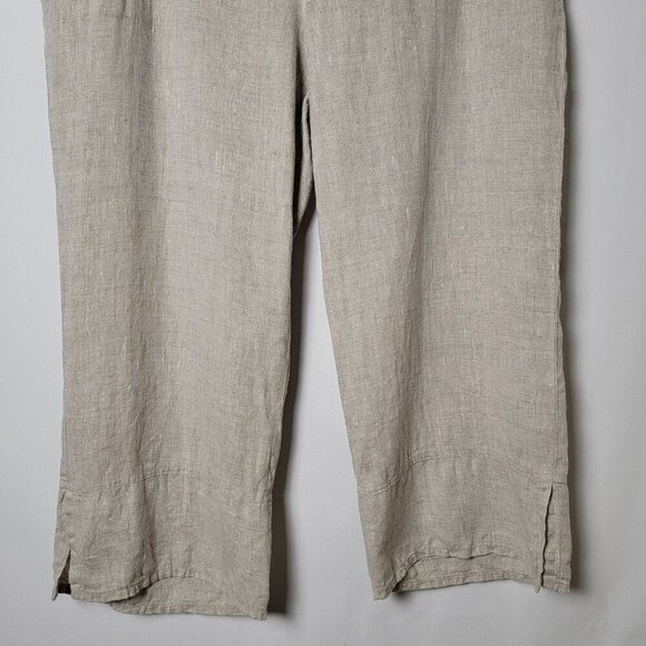Match Point USA Beige Linen Lagenlook Boho Drawstring Cropped Pants XL Pockets - Picture 4 of 11